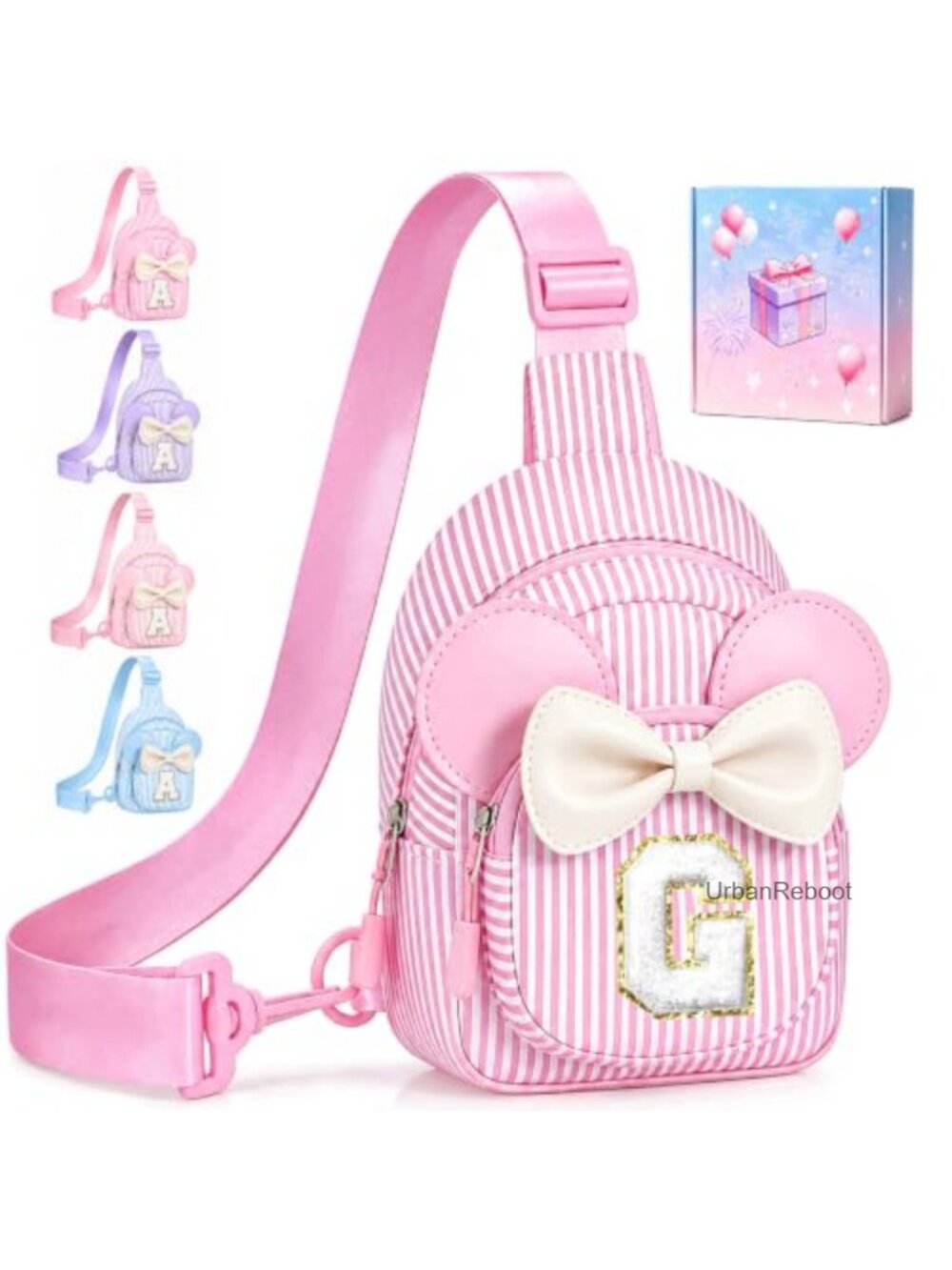 Girls Embroidered Initial Crossbody Bag Cotton Mini Purse Gift